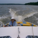 Loulou on an Excalibur boat at Grand Lake, Oklahoma